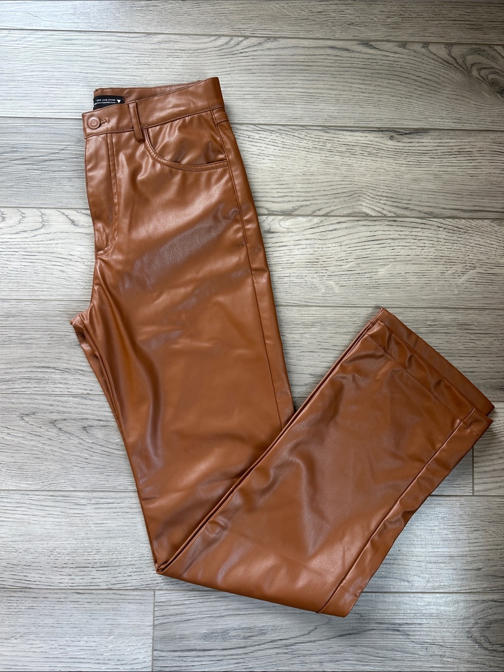 Zara Faux Leather Pants in Cognac Brown